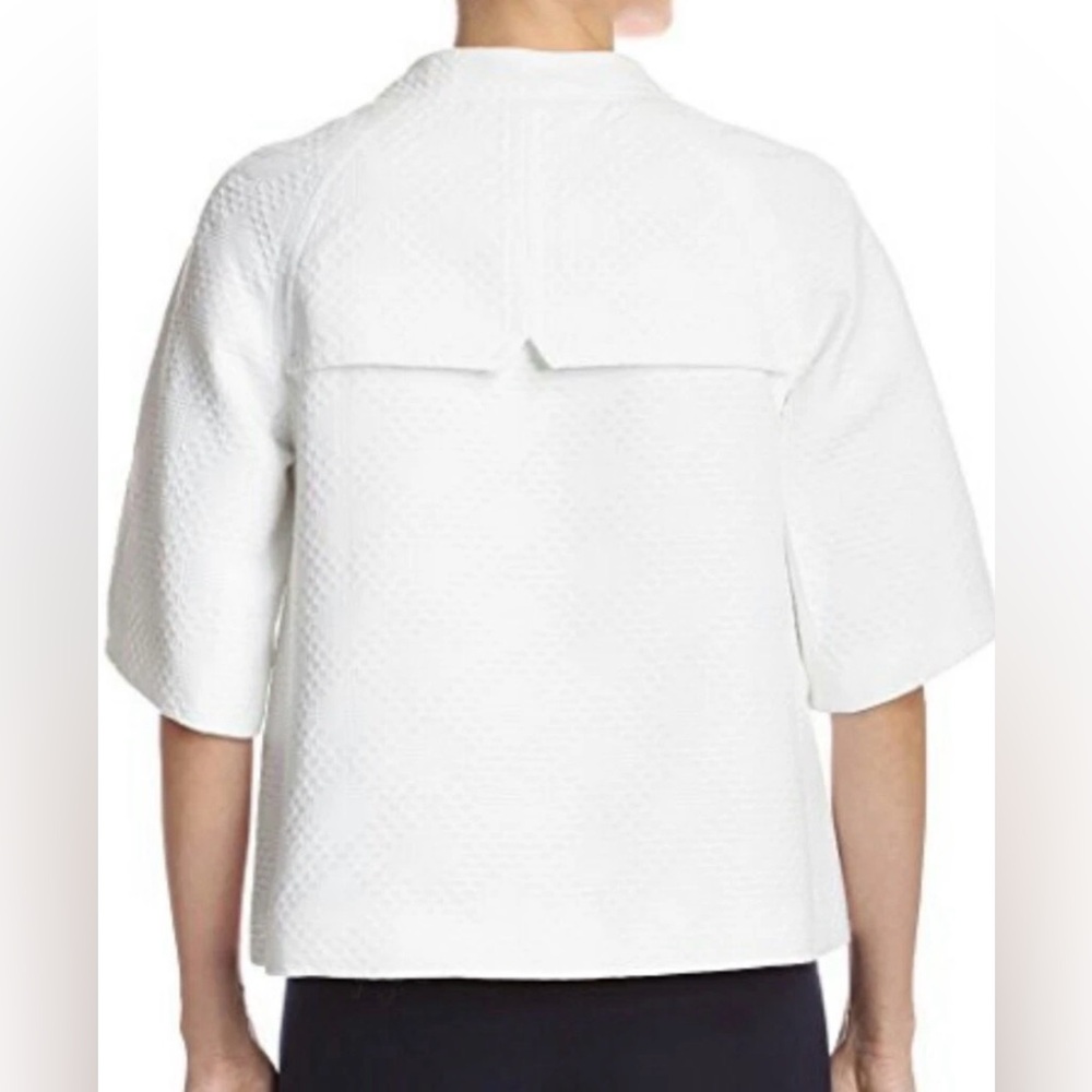 Trina Turk NWOT women’s white textured full zip swing jacket 1/2 sleeve blazer 2 - Picture 3 of 11